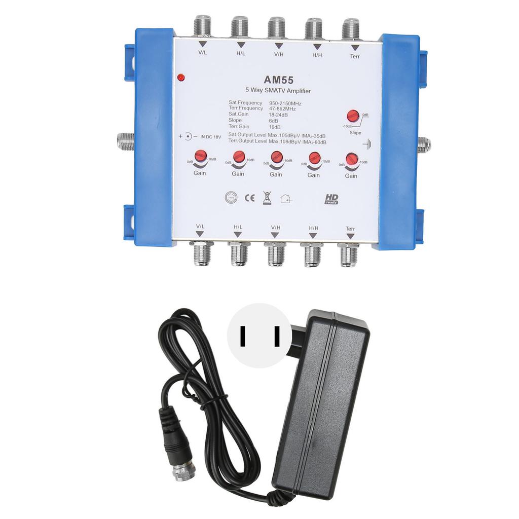 5 Way Cable Splitter High Isolation Metal Shell 10dB Return Loss TV Antenna Booster for Indoor