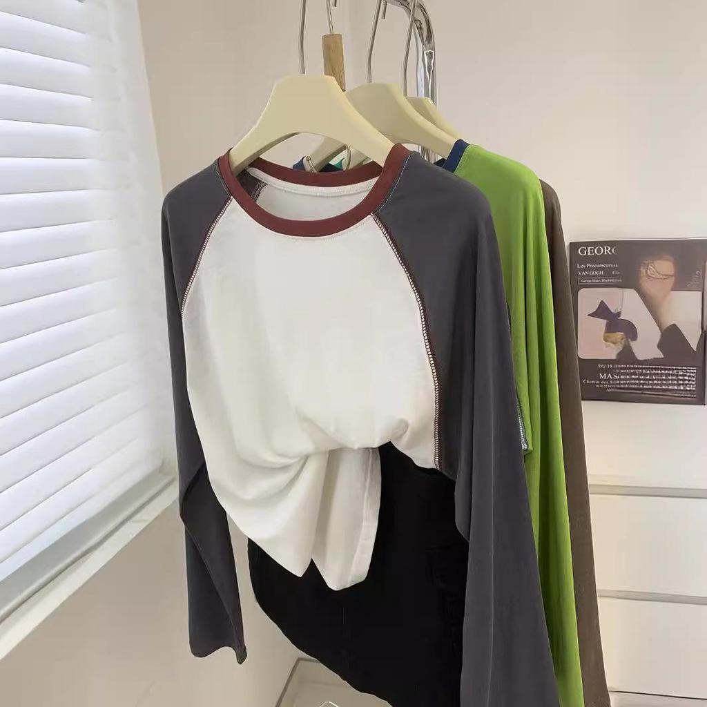 Snowflake Cotton Raglan Sleeve Sun Protection Cardigan Women's 2025 Summer Round Neck Oversized Long Sleeve T-shirt.