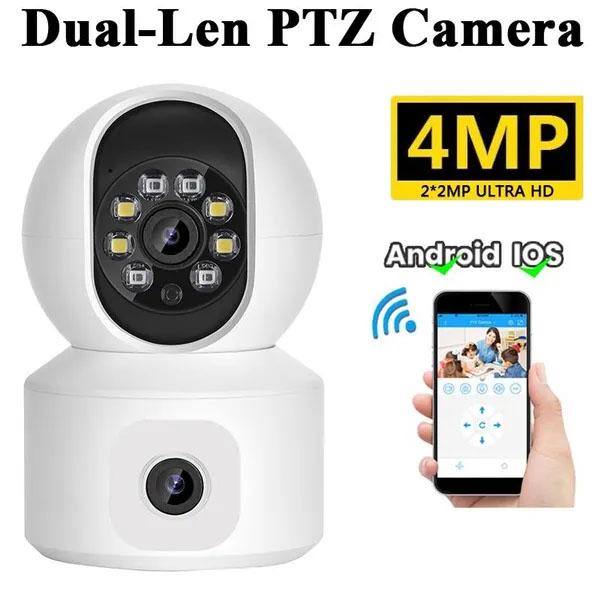 

Двойной объектив 2K Беспроводная Wi-Fi IP-камера 400 Вт 2,4 ГГц WIFI Внутренняя домашняя камера безопасности ИК + полноцветная PTZ-камера ночного видения Двусторонняя аудионяня