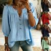 Women Summer Casual Loose Button 3/4 Sleeve Versatile T-shirt Top