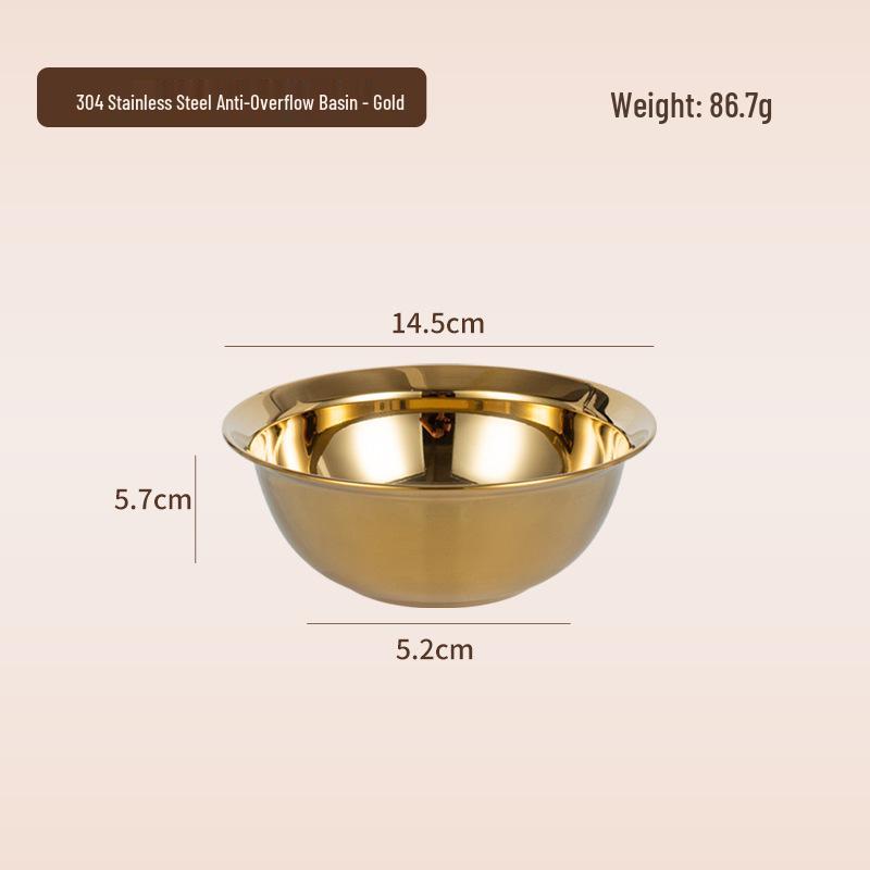 Gold 304 Stainless Steel Food Grade Bowl - Multipurpose Kitchen Basin for Salad, Soup, Vegetable Washing, Egg Beating, and Flour Mixing.