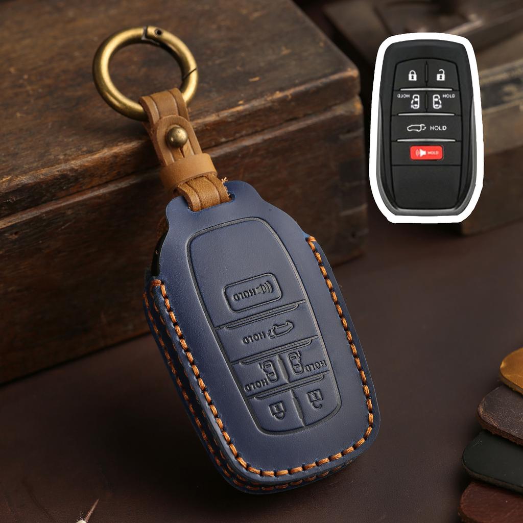 Leather Car Key Cover Case for TOYOTA Sienna RAV4 VENZA Mirai Hybrid Vehicles Alphard PREVIA Voxy Keyless Go Remote Keychain Set
