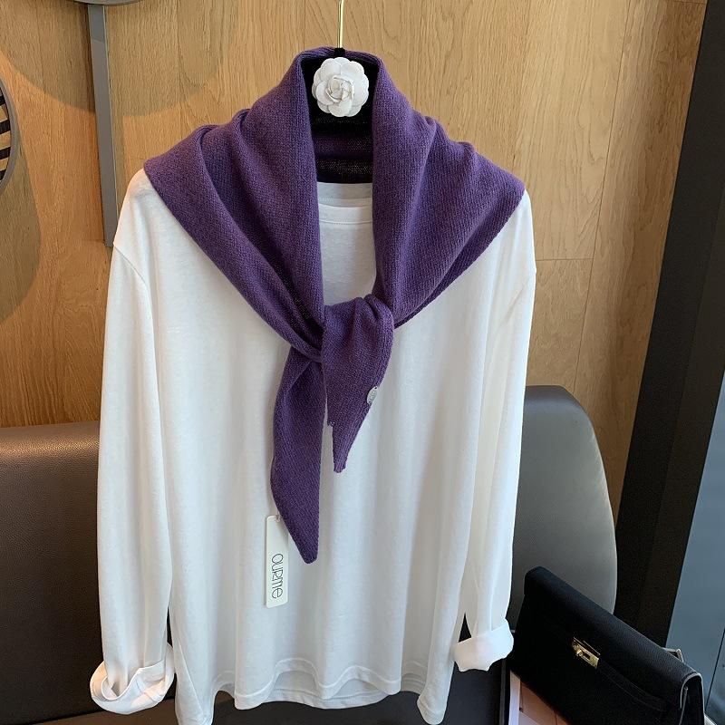 100% Wool Korean Style Winter Fashion Warm Knitted Triangular Hijab Scarf Women Headscarf Shawl Multi-functional Neckerchief