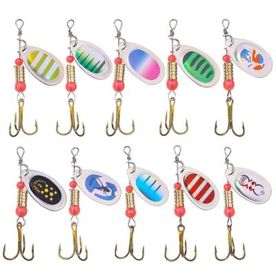 10pcs Metal Tail Spinner Bait Spinner Blade Baits with Box for Pike Metal Spoon Spinner Lure Spoonbait Rotation Sequins