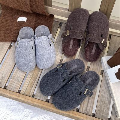 2025 Autumn and Winter New Fashion Versatile Outer Wear Warm Cotton Shoes One Pedal Bag Head Half Slippers Velvet Cork