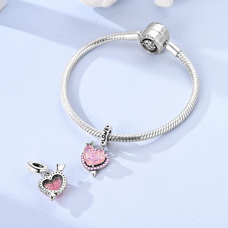 Charm Bead Charms Copper Plated Pink Rose Arrow Heartshaped Pendants Compatible With Authentic Bracelets Bead Charms Women Jewellery Making Diy