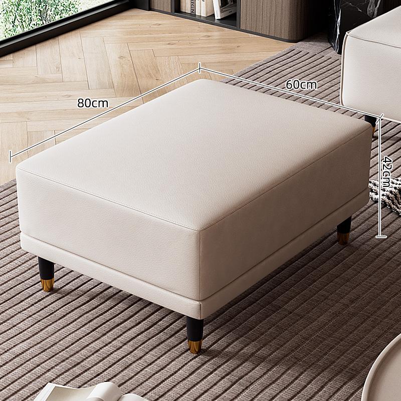 Faux Leather Ottoman Stool with Solid Wood Base, Modern Footrest for Living Room, Adjustable Padded Step Stool Shoe Bench