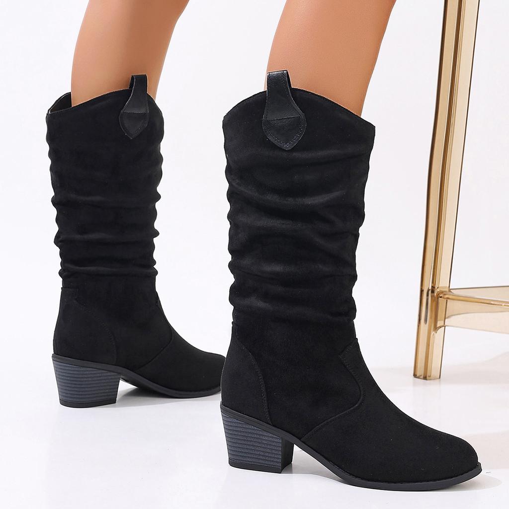 Women's boots 2026 autumn high top fashion boots women's solid color set toe retro knight boots