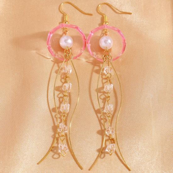 1 Pair Hook Earrings, Jellyfish Design Long Draped Tassel Earrings, Translucent Imitation Pearl Beads Drop Earrings for Beach Vacations Daily Wear
