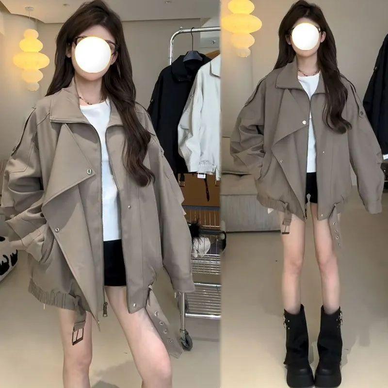 American Style Pure Color Retro Jacket Simple Turn-down Collar Niche Personality Sweet Cool Women Casual Outerwear Top