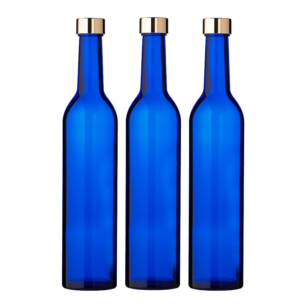 

Тонкие стеклянные винные бутылки, 500 мл, Синие, Набор из 3 штук, Для хранения, Многоразовые, Светонепроницаемые, Сделано в Японии, СТЕКЛЯННАЯ БУТЫЛКА BO500PGCB3