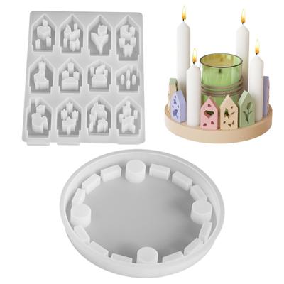 Moules de Noël en Résine Silicone Réutilisables Fournitures d'Artisanat Maison Bougeoir Moules de Noël en Résine Pour Cire Avent Décoration d'Intérieur Fête