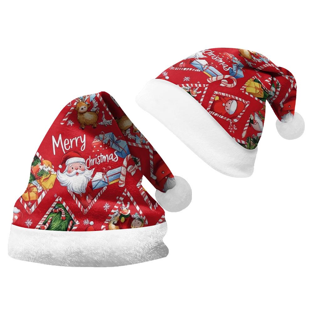 2024 Personalized Christmas Santa Hat - Short Plush, Printed, for Adults & Kids