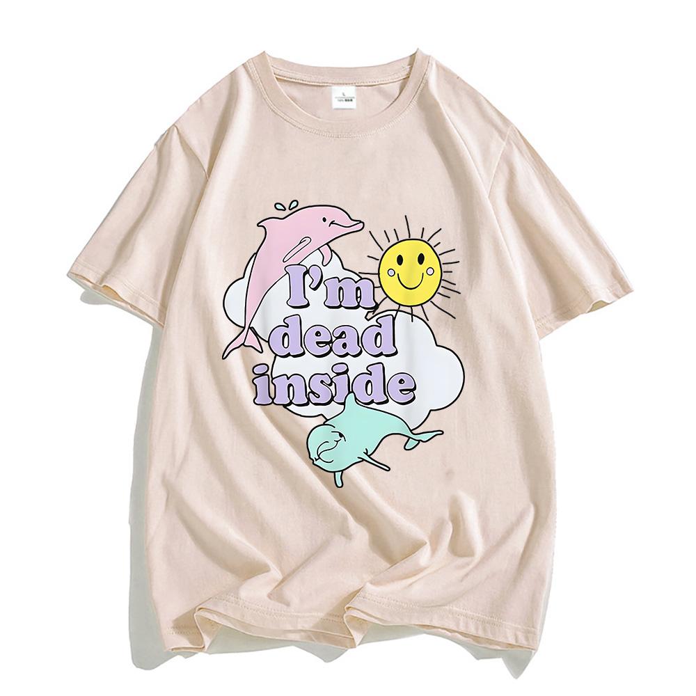 Ich bin innerlich tot Delfin T-Shirts 100% Baumwolle Trendige Shirts Paare Lockere T-Shirts Männer/Frauen Kurzarm T-Shirt Niedliches Tier T-Shirt