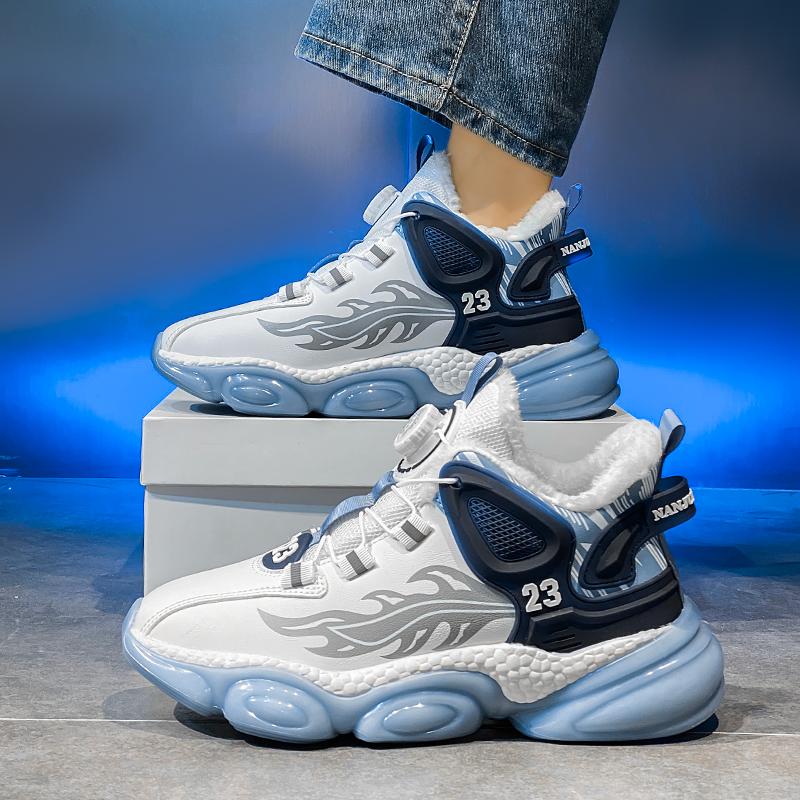 Winter Leather Warm Thick Soled Men's Outdoor Sneaker Height Increasing Casual Running Shock-absorbing Basketball Shoes 2024