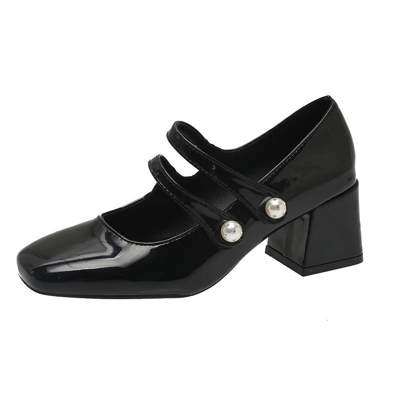 

Женские туфли Мэри Джейн на массивном каблуке, весенние новинки, с квадратным носком и двойным ремешком на щиколотке, женские элегантные кожаные туфли на высоком каблуке 39 чёрный