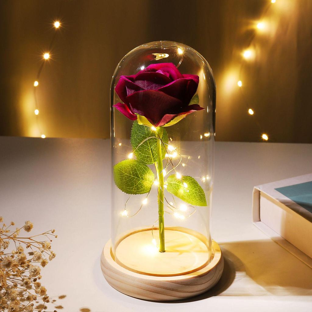Eternal Rose Night Light: Glass Dome Gift for Christmas, Valentine's Day, or Qixi Festival
