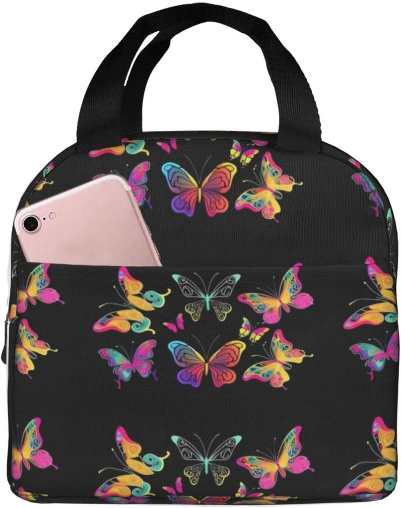 Beautiful Insect Purple Butterfly Insulated Lunch Bag Thermal Freezable lunch Tote Waterproof Bento Lu nch Box Women Men Lunc h