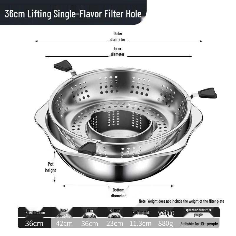 Adjustable Rotary Lifting Hot Pot - Single Flavor, 36cm
