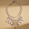 Diamond-encrusted imitation pearl beaded water drop fringed pendant double sweater chain baroque necklace