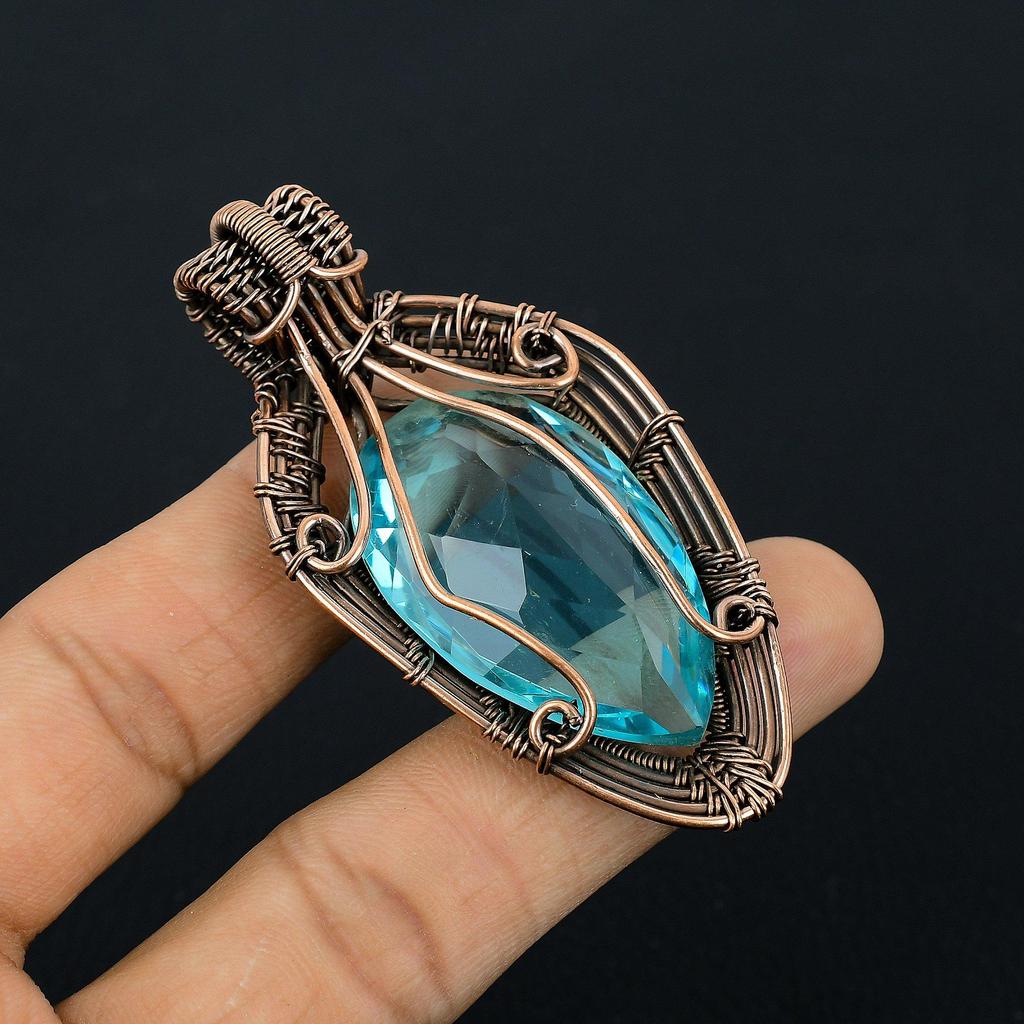 Blå Topaz anheng, 925 solid sterlingsølv edelstenssmykker, håndlaget anheng, til Thanksgiving