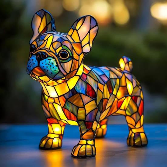 Cat Lamp Stained Resin Glass Night Light Soft Warm Glow 3D Animal-Themed LED Bedside Table Lamp Bedroom Decor