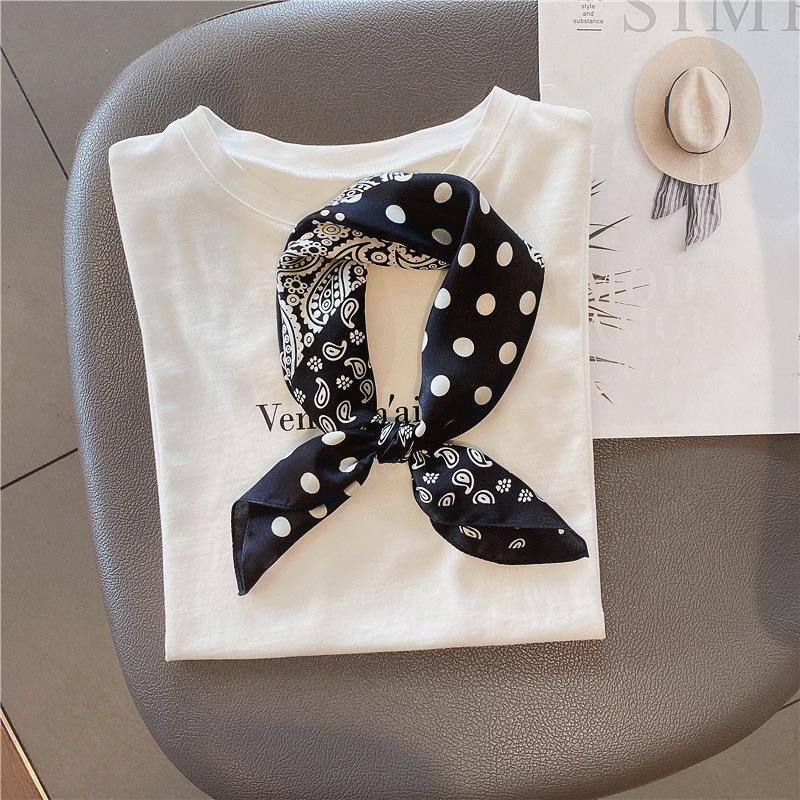 Professional Paisley Polka Dot Black Mulberry Silk Scarf for Women - Spring/Autumn Decorative Square Neckerchief