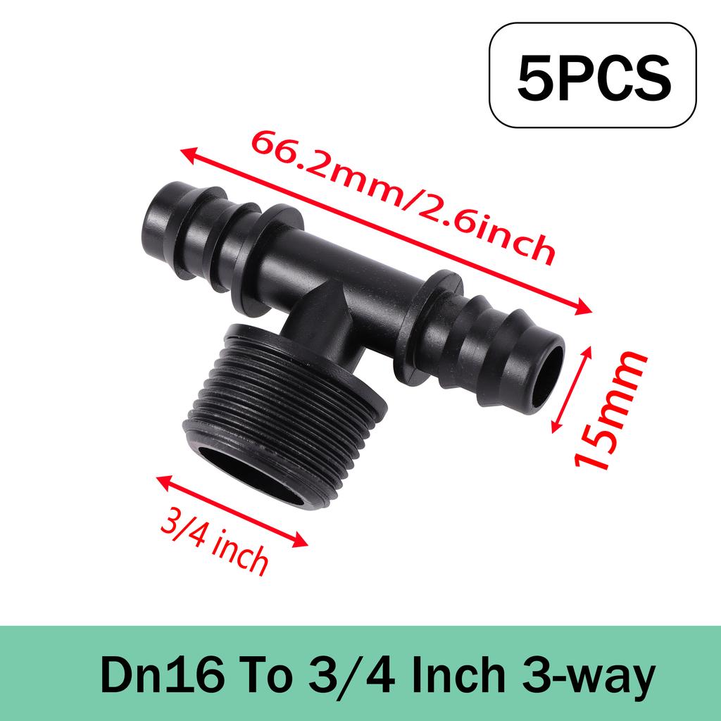 Garden Barb Irrigation Hose Connector DN16 to 3/4 or 1/2 Inch Fitting Connector for Irrigation Tube Garden Watering System