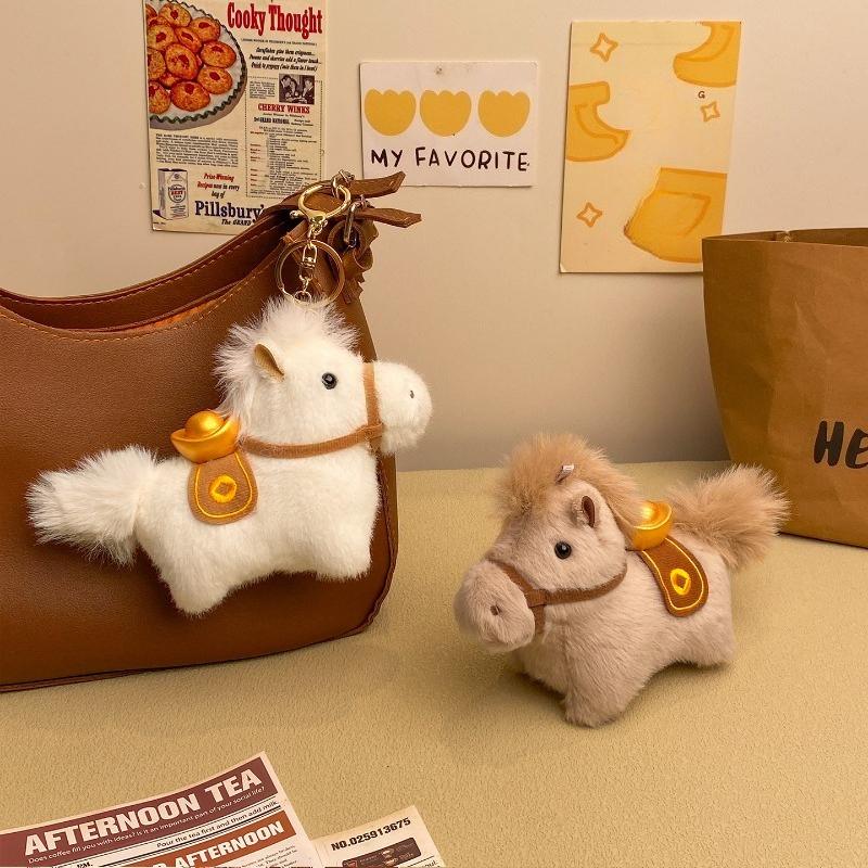 Car Ornaments Cute Cartoon Yuanbao Pony Plush Keychain Pendant Kawaii Horse Year Key Ring Decoration Accessories Gifts