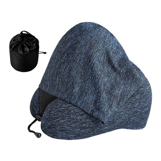 Travel Neck Pillow with Hood Memory Foam U-shaped Pillow with Adjustable Drawstring Breathable Neck Cushion for Airplane Car Long Flights Road Trips
