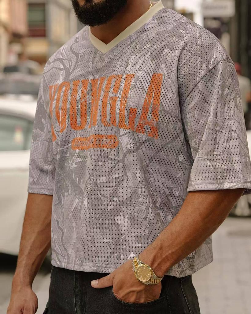 YOUNGLA Men's American Oversized Quick-Dry Mesh T-Shirt for Summer Sports & Fitness