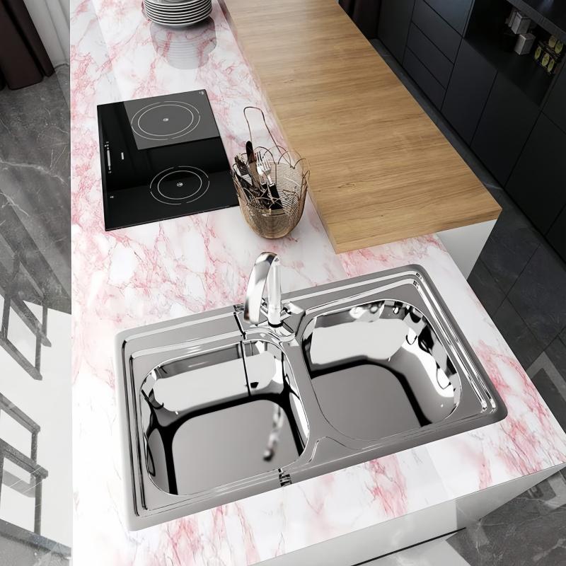 1 Roll of Self-adhesive Pink Marble Wallpaper, Detachable, Waterproof, Suitable for Wall Decoration and Countertops