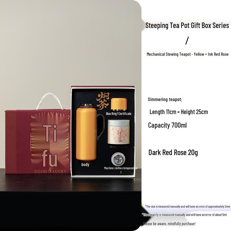 Stainless Steel Yellow Thermos Flask with Stewing Tea Pot, Gift Box Set, Portable Outdoor Warm Water Bottle, and Kettle Gift.