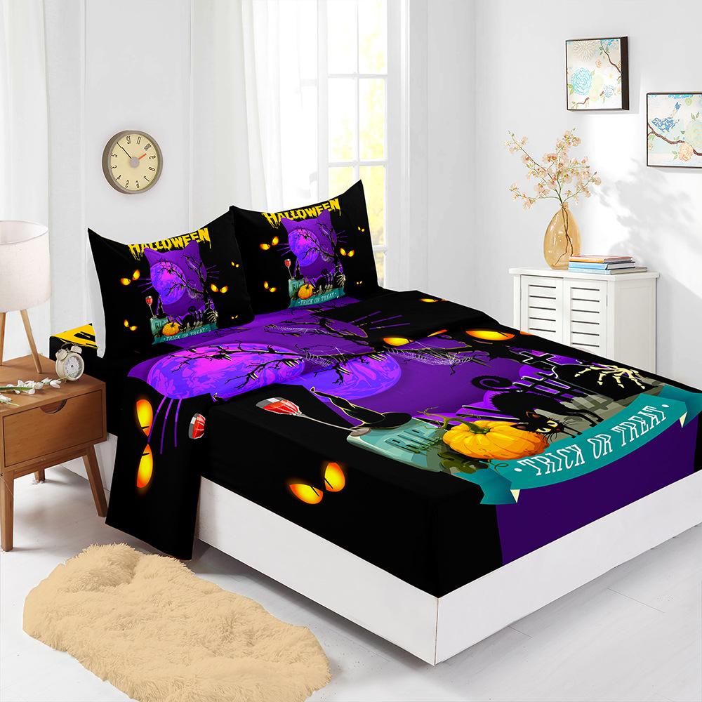 

Four-Piece Mattress Set 3D Digital Printing Mattress Protective Cover Halloween Mattress (90cm * 190cm * 40cm) Pillowcase * 1