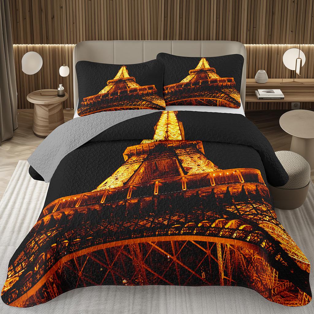Eiffelturm Tagesdecke Vintage Paris Stadtlandschaft Quilt-Set Doppel-/Queen-Größe, Weiche Leichte Wendbare Tagesdecke für Mädchen Frauen