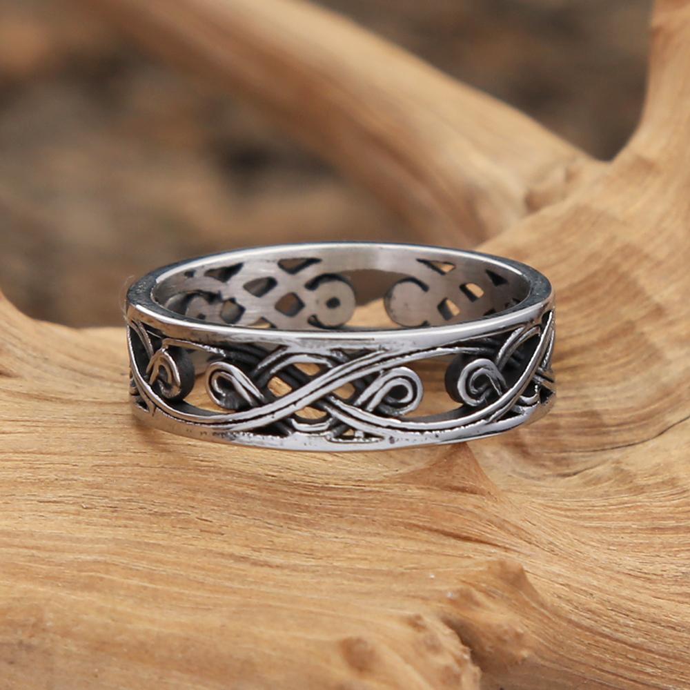 Vintage Fashion Stainless Steel Celtics Knot Ring Punk Hip Hop Simple Tang Glass Pattern Rings For Men Women Party Jewelry Gifts