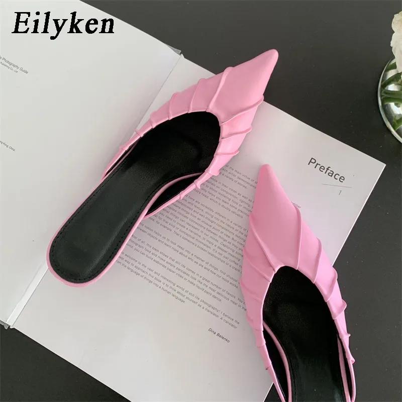 Fashion Eilyken Fashion Purple Pink Pointed Toe Women Slippers Concise Casual Thin Low Heels Ladies Mules Slides Shoes