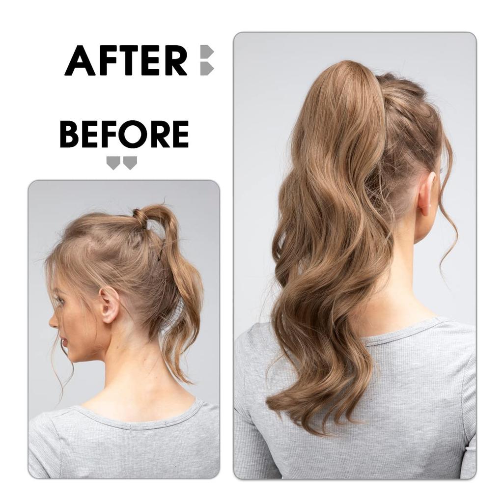 22" Long Ponytail Hair Extension Wrap Around Pony Tail Clip in Curly Wavy Synthetic Fake Hairpiece for Women Daily Life