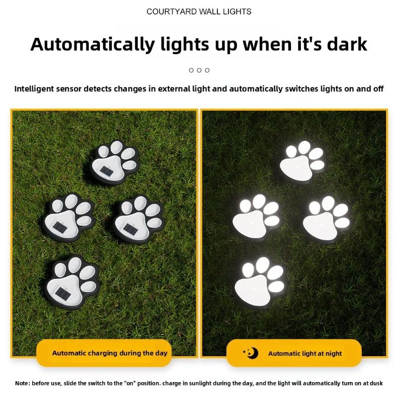 Solar Solar Cat-claw Lamp Outdoor Waterproof LED Pathway Markers for Garden Patio Lawn Camping Creative Animal Paw Decor Automatic Night Light