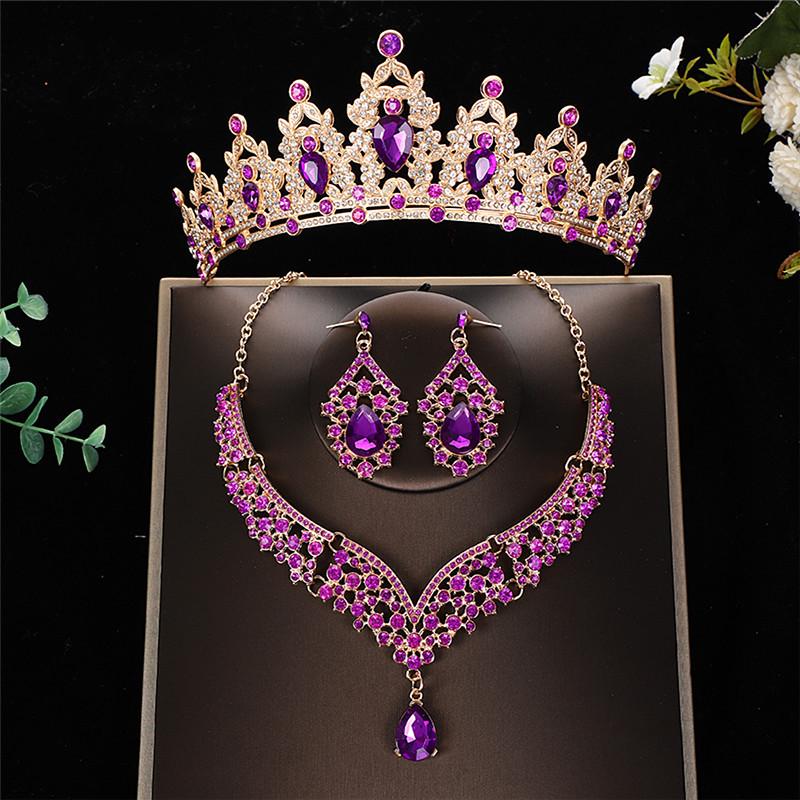 Simple Fashion Korean Bridal Rhinestone Crown Necklace & Earrings Set