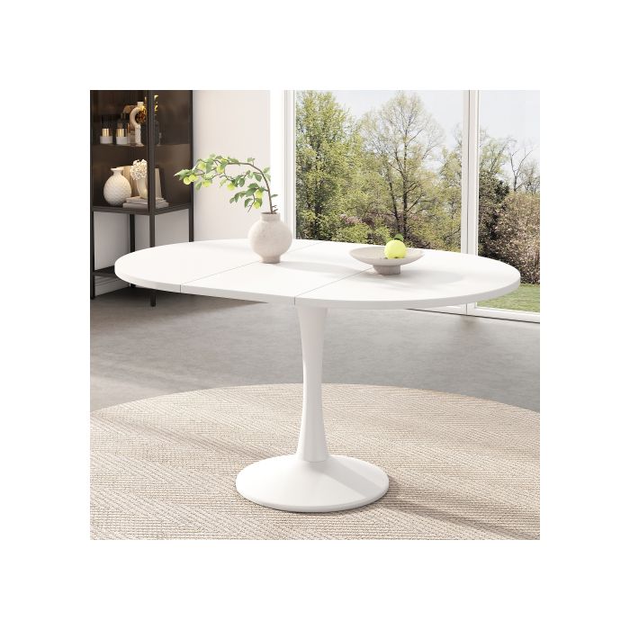 Table De Salle À Manger Ovale, Table D'appoint, L 100/140 X L 100 X H 75 Cm, Blanc