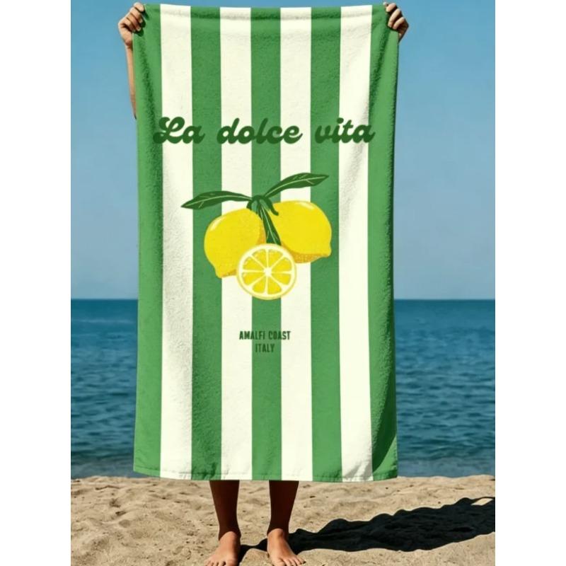 Sommer Vintage Italienische Zitrone Gestreiftes Handtuch Buchstabe Zitrone Kunst Übergroßes Weiches Handtuch für Schwimmen Strand Urlaub Picknicks