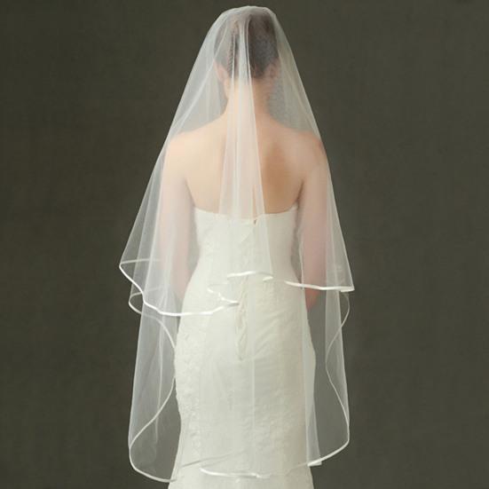Double Layers Bridal Veil with Anti-slip Comb Satin Edge Elegant Wedding Bachelorette Party Long Tulle Veil Hair Accessories