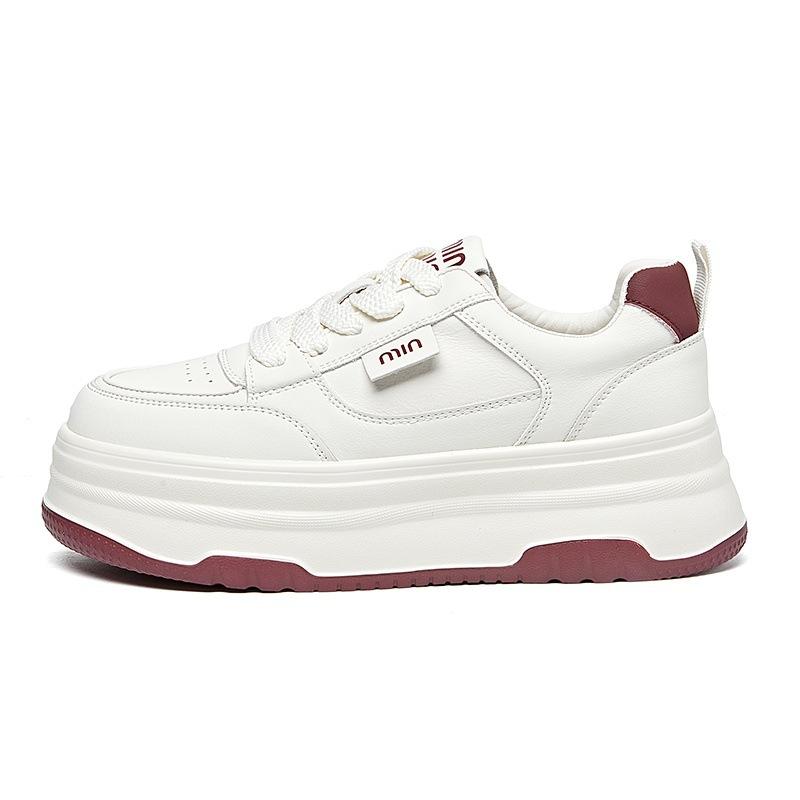 

Thick-soled soft leather little white shoes women s 2025 new versatile lightweight soft-soled heightening casual women s shoes lace-up sports board 35 красный