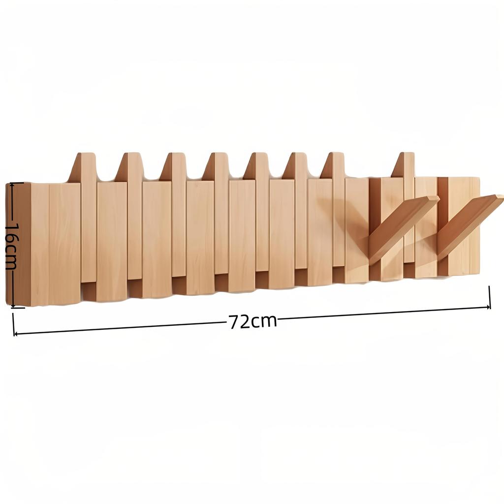 [Wall-Mounted Coat Rack] 1pc Natural Wood Wall-Mounted Coat Rack with Hooks -Piano-Shaped Accordion Design,Walnut Finish,Space-Saving Vertical Storage