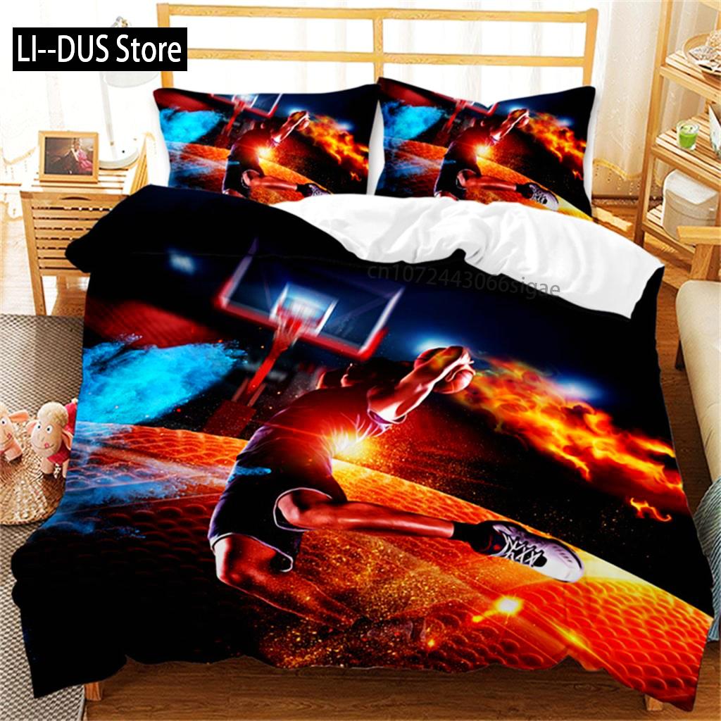 Duvet Cover Basketball Player Queen Bedding Set Microfiber Competitive Sports Game Comforter Cover For Kids Teen Bedroom Decor