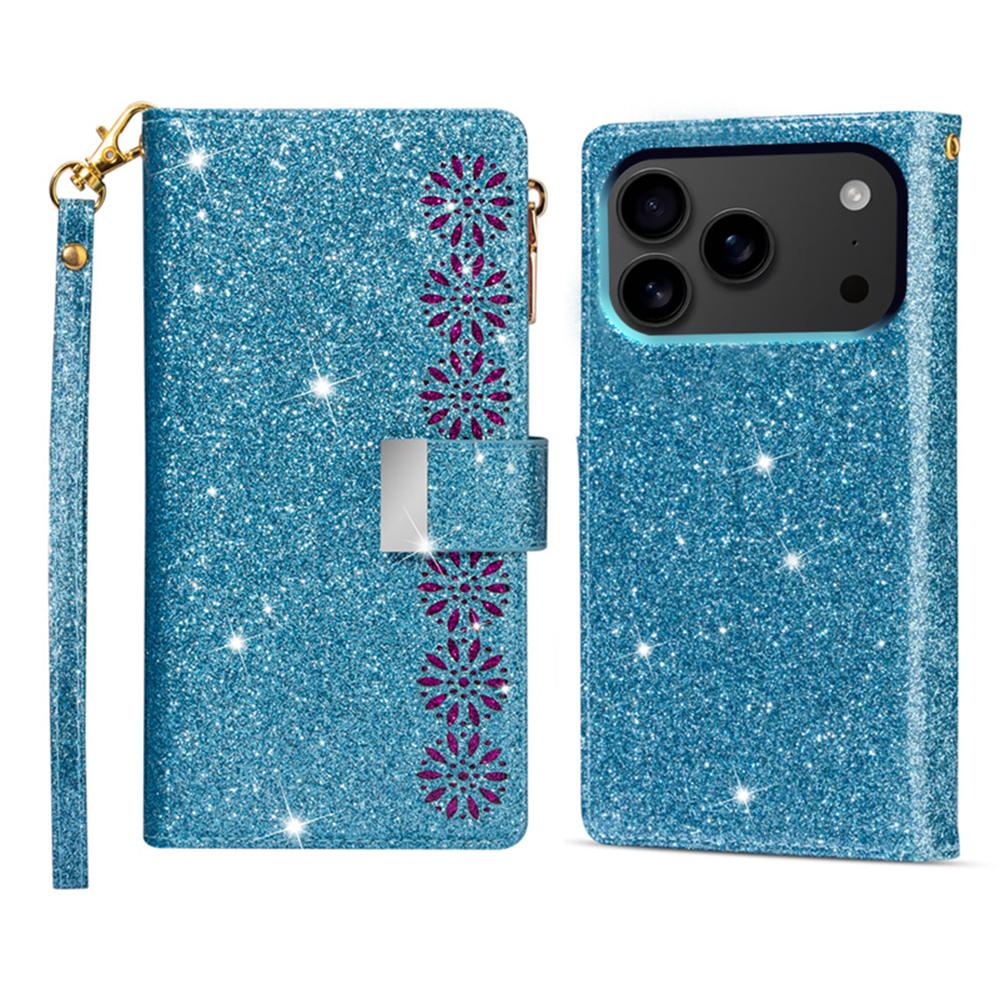 For iPhone 17 Pro Case Starry Sky Carving Leather Wallet Phone Cover with Wrist Strap