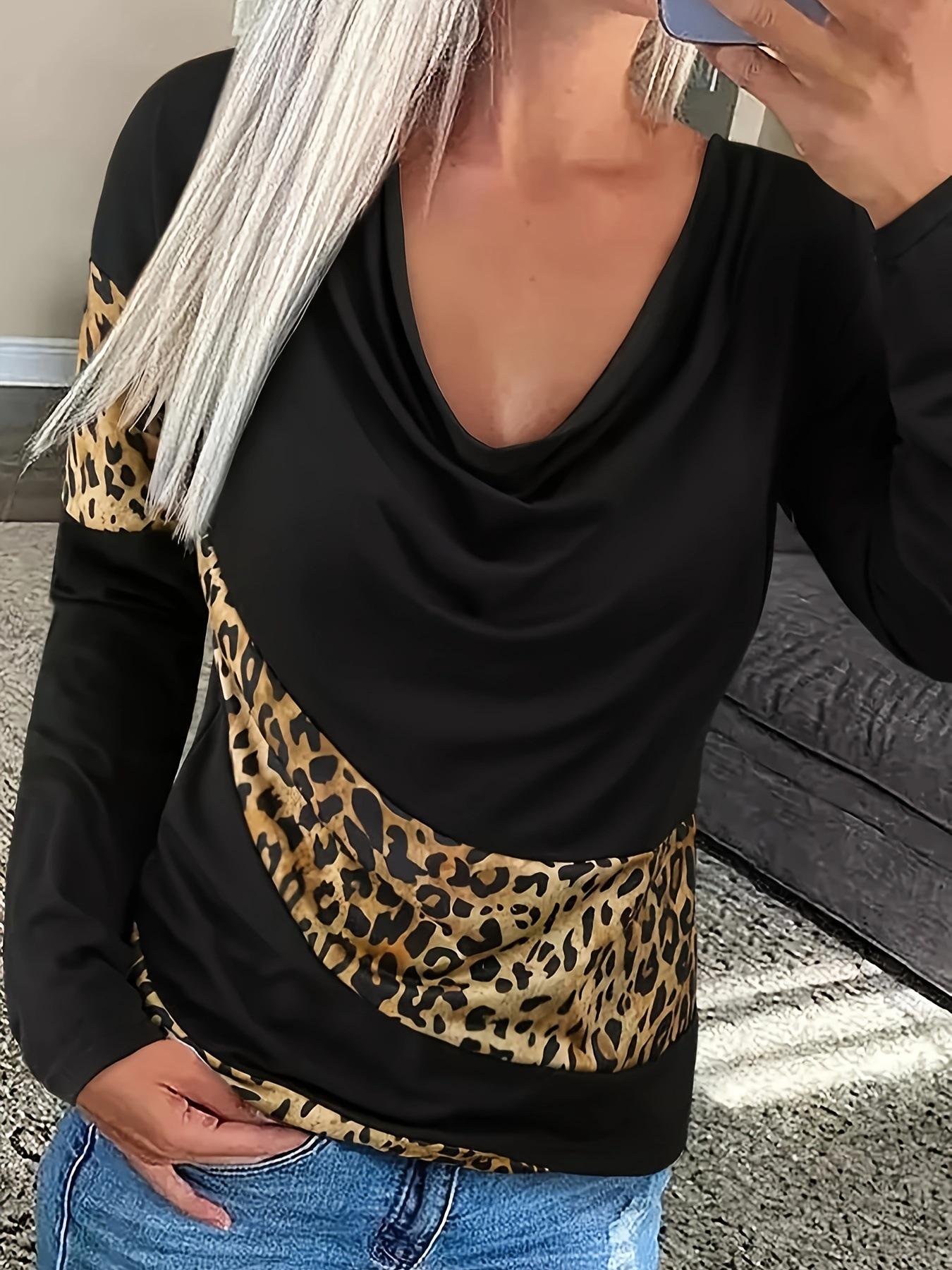 

2024 Fashionable European & American Cowl Neck Button Long Sleeve T-shirt Medium чёрный