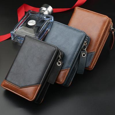 Vintage Men's Wallet Business Card Coin Purse PU Leather Change Pocket Card Holder Portable Zipper Clutch Cards Purse  Short Lar