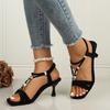Plus-size High-heeled Sandals Women's Shoes with Elastic Bands and Thin Heels Flip-flops